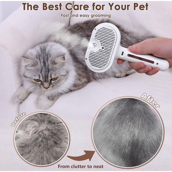 Rechargeable Cat Dog Grooming Steam Brush Removes Static Easy Clean w/Handle - Picture 3 of 8